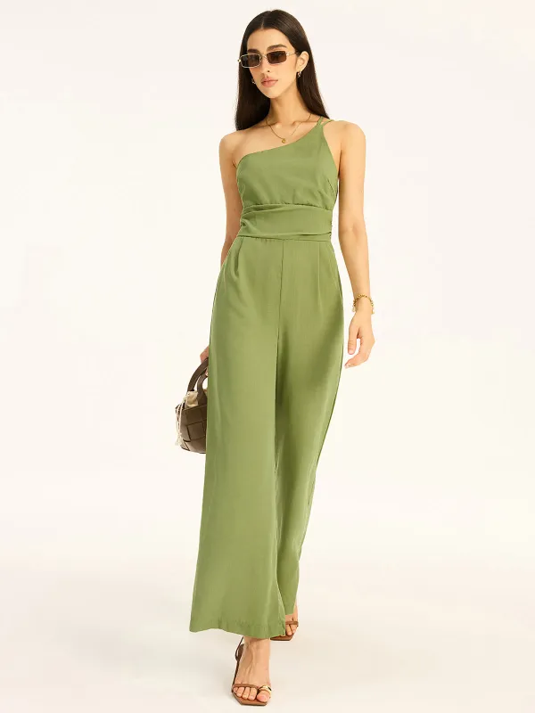 One-Shoulder Cotton Blend Jumpsuit sold by COMMENSE