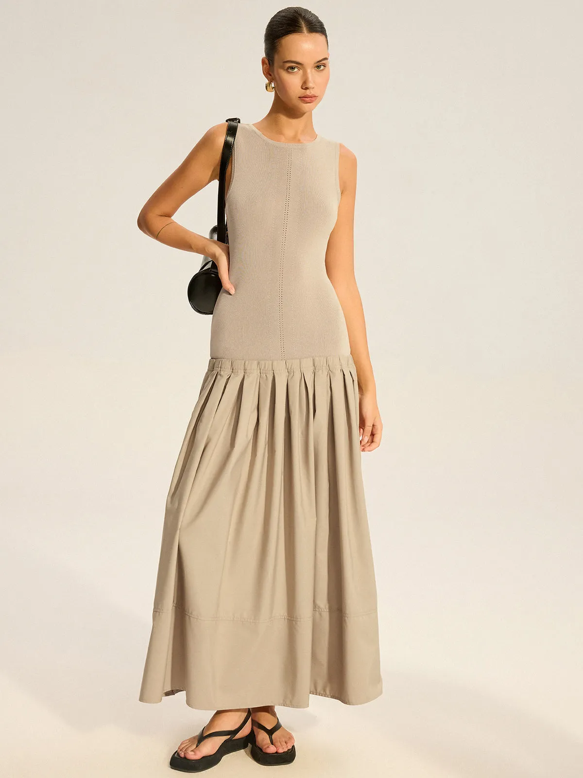 Sleeveless Knit-Top Pleated Midi Dress sold by COMMENSE product image thumbnail 2