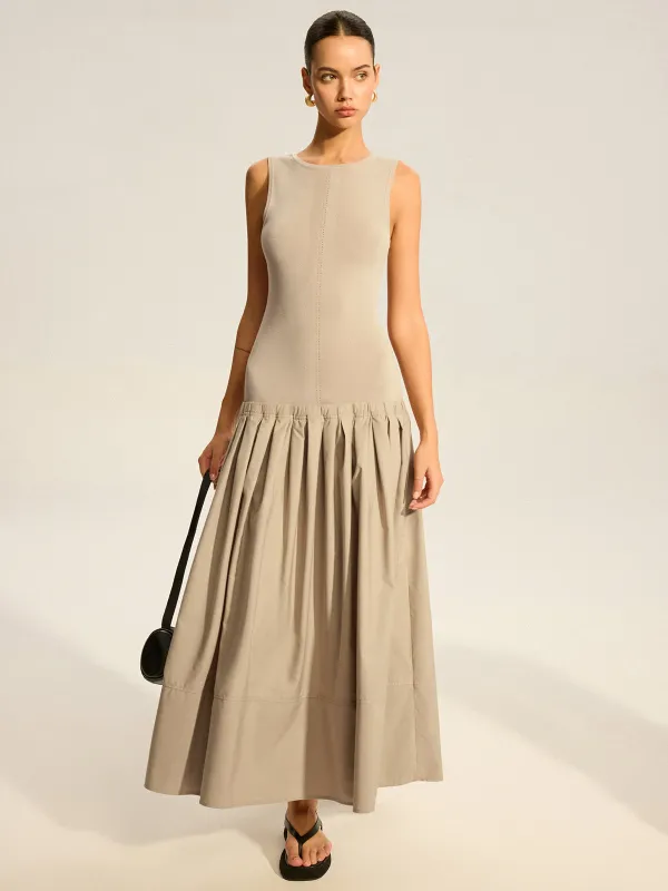 Sleeveless Knit-Top Pleated Midi Dress sold by COMMENSE