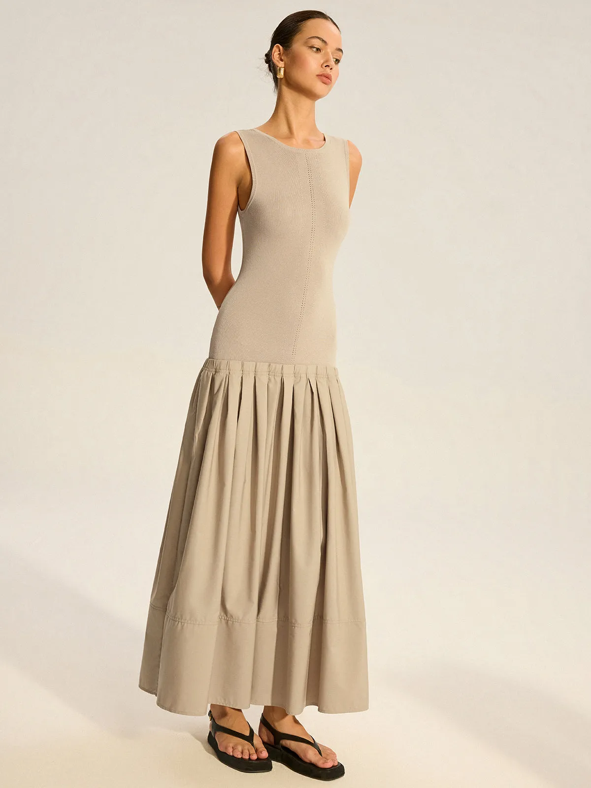 Sleeveless Knit-Top Pleated Midi Dress sold by COMMENSE product image thumbnail 5