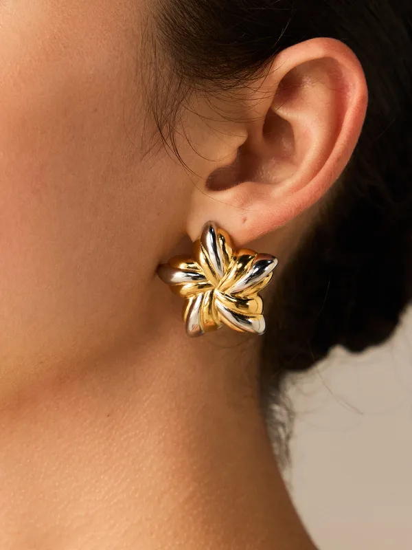 Two-Tone Flower-Shaped Stud Earrings sold by COMMENSE