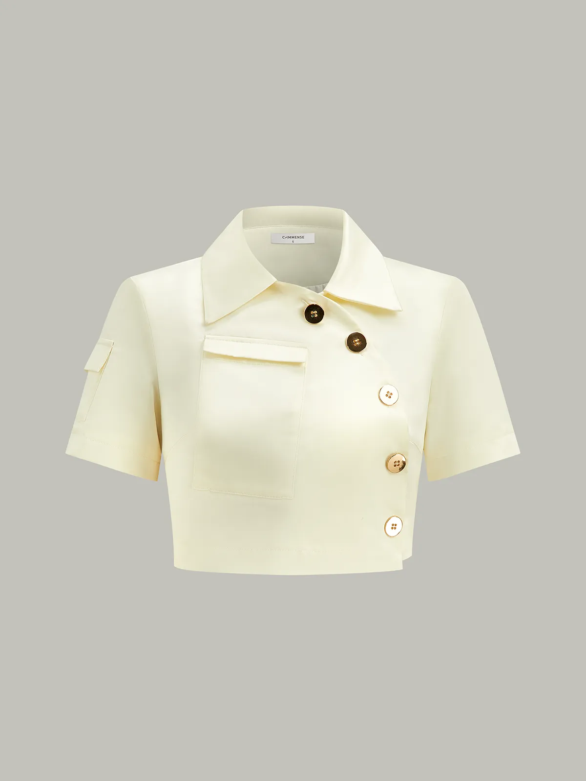 Asymmetric Button Cropped Blouse sold by COMMENSE product image thumbnail 2