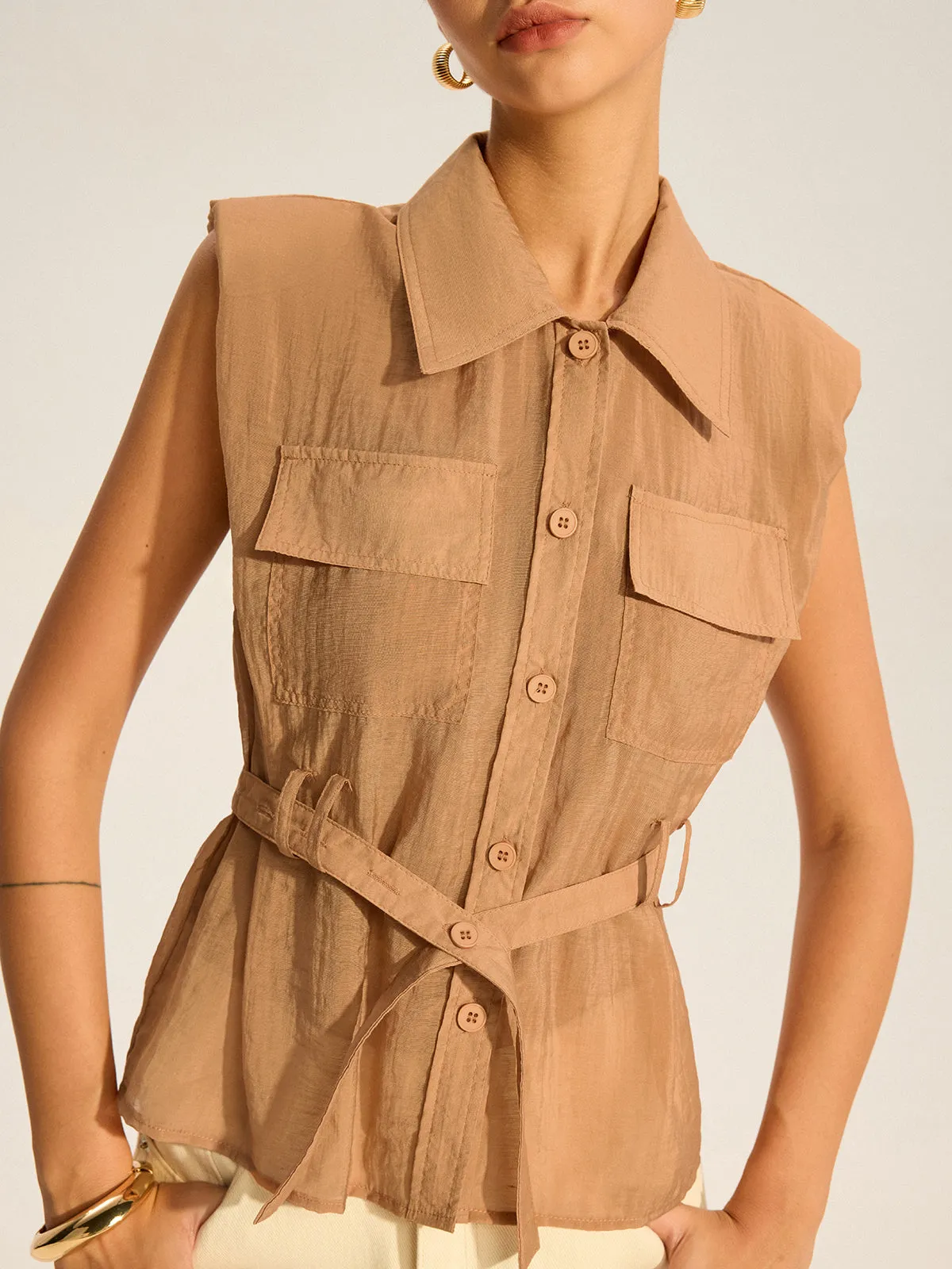 Belted Sleeveless Blouse sold by COMMENSE product image thumbnail 4