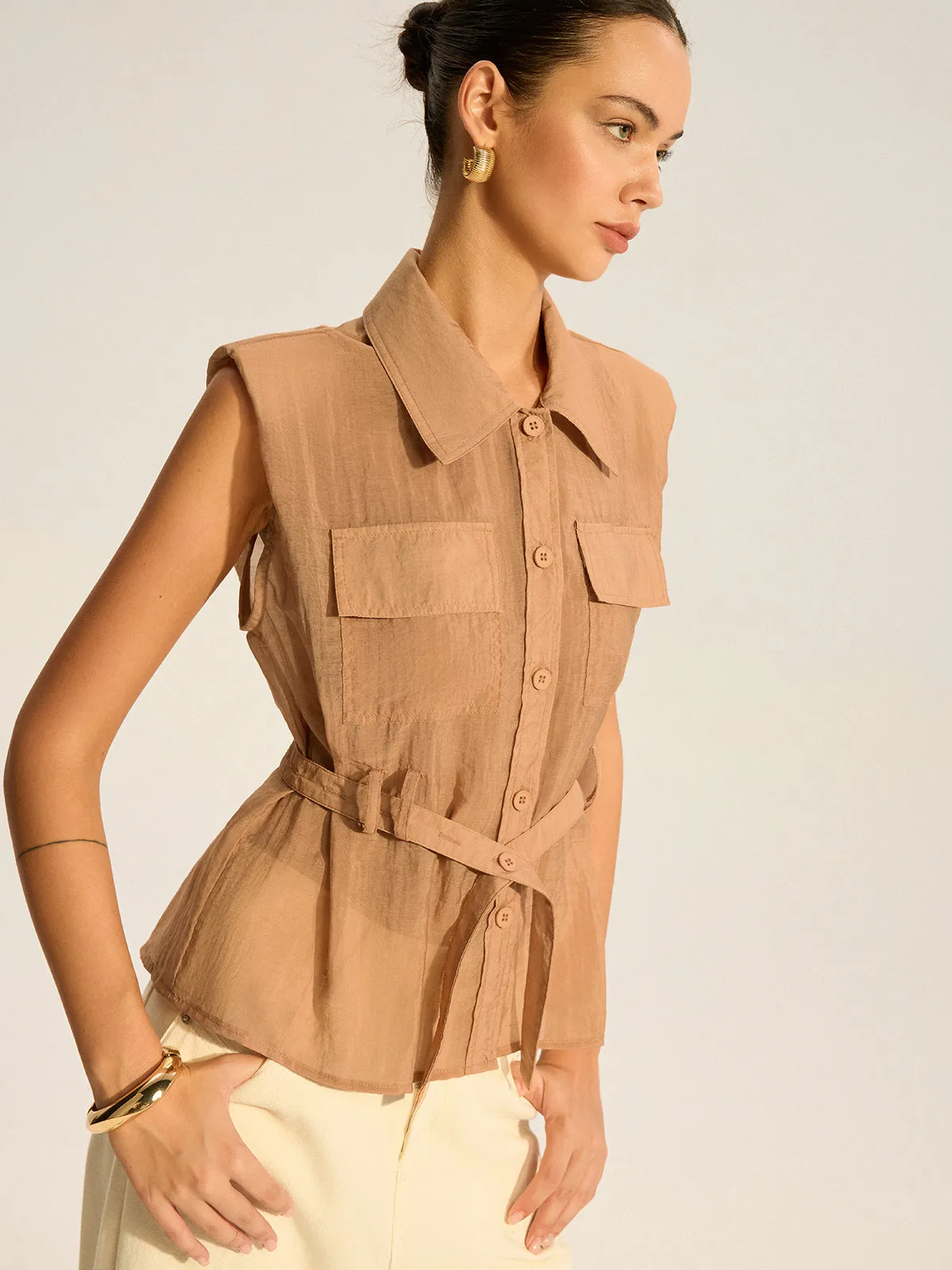Belted Sleeveless Blouse sold by COMMENSE product image thumbnail 5