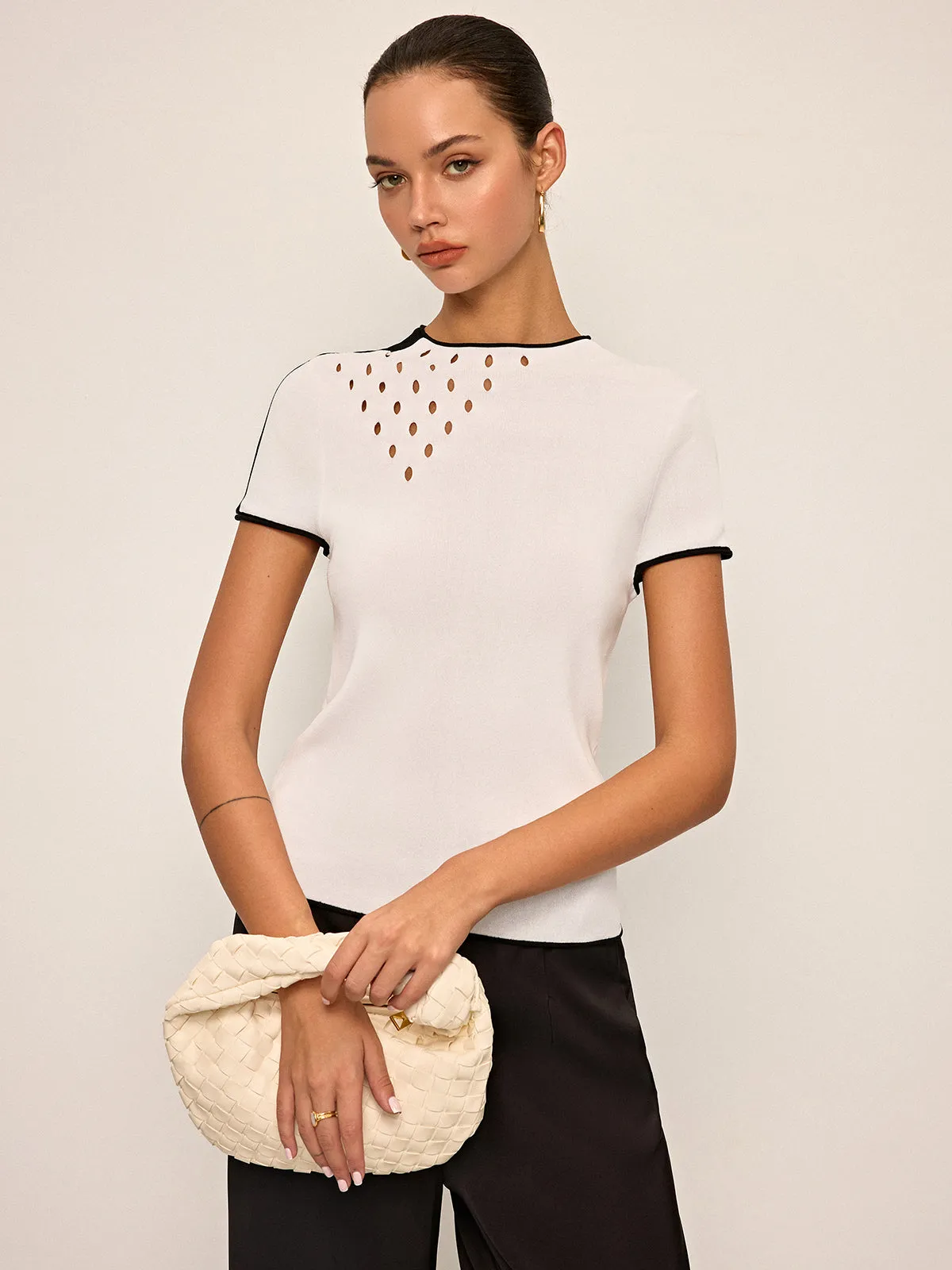 Cut-Out Detail Contrast Trim Knit Top sold by COMMENSE product image thumbnail 2