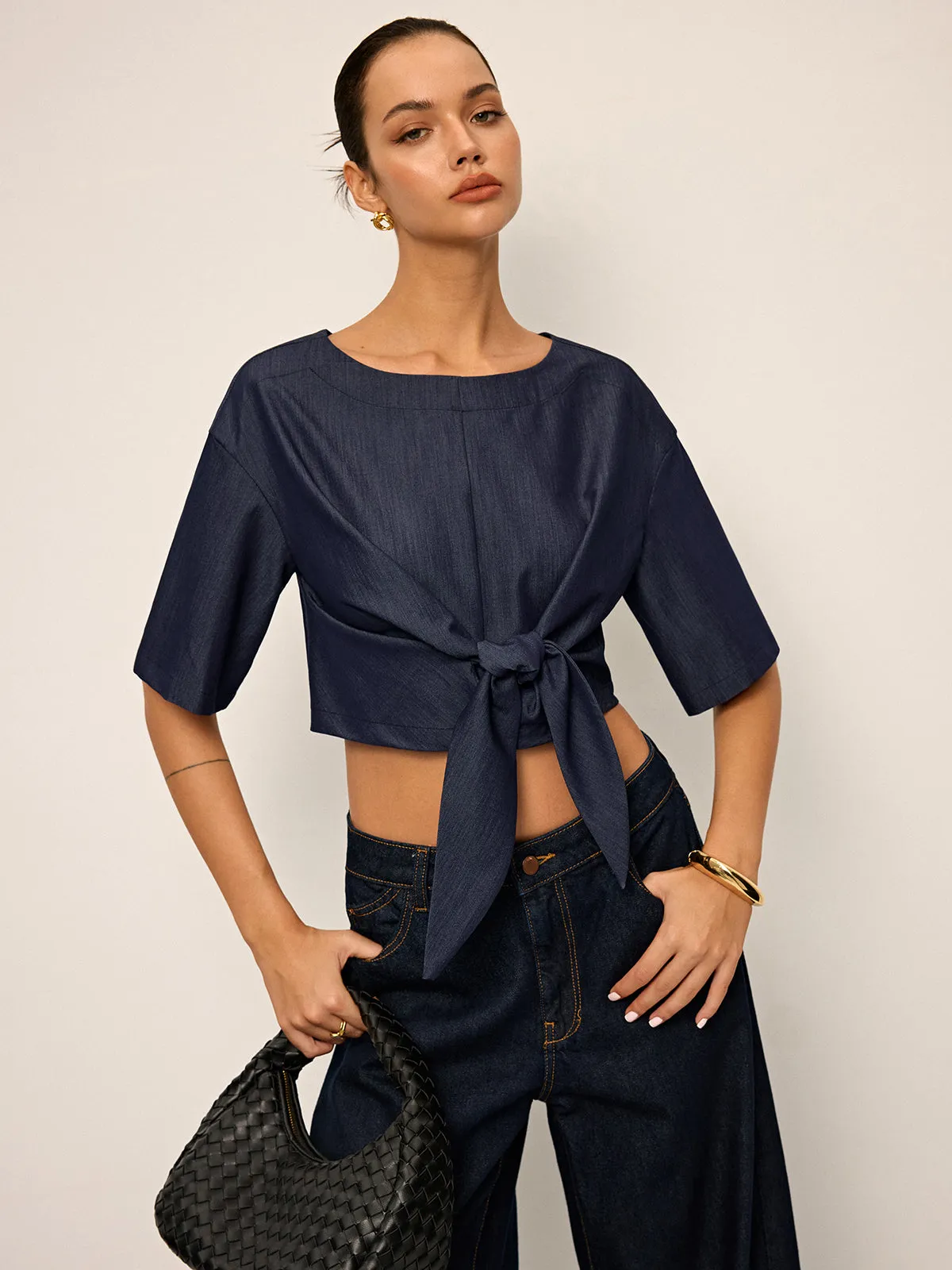 Tie-Front Crop Top sold by COMMENSE