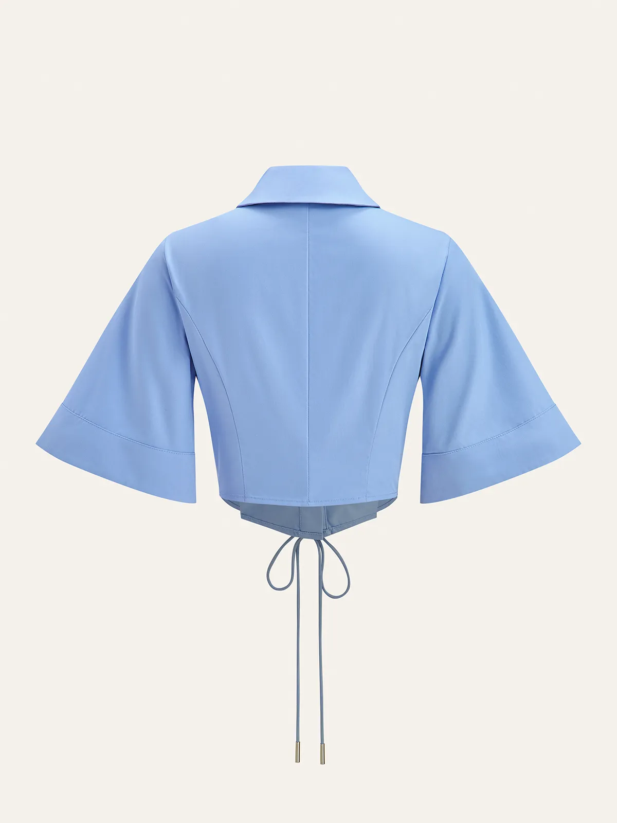 Lace-Up Waist Flare Sleeve Cropped Blouse sold by COMMENSE product image thumbnail 2