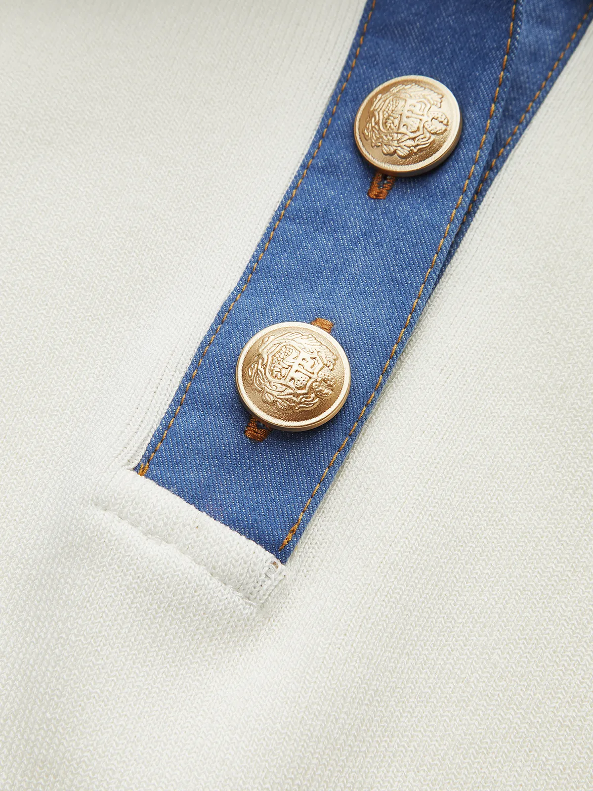 Denim-Collar Buttoned Polo Knit Midi Dress sold by COMMENSE product image thumbnail 5