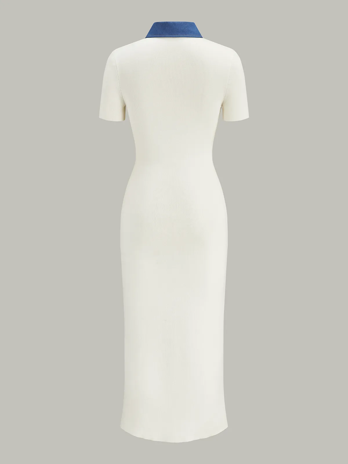 Denim-Collar Buttoned Polo Knit Midi Dress sold by COMMENSE product image thumbnail 3