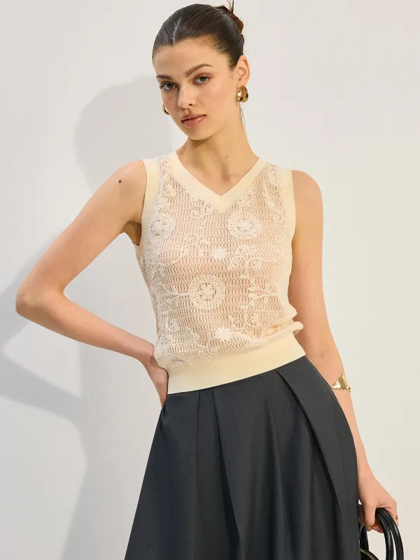 Semi-Sheer Ribbed V-Neck Knit Vest sold by COMMENSE