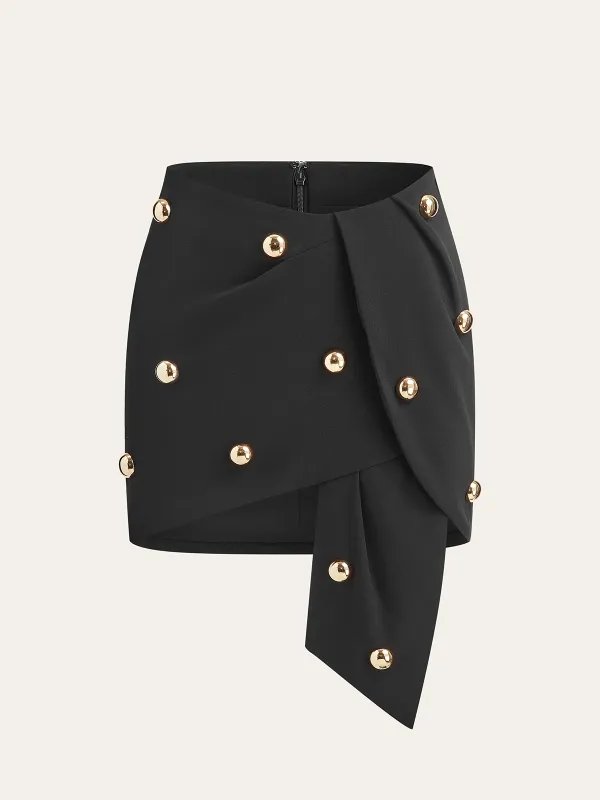 Asymmetrical Metal Decor Skirt sold by COMMENSE