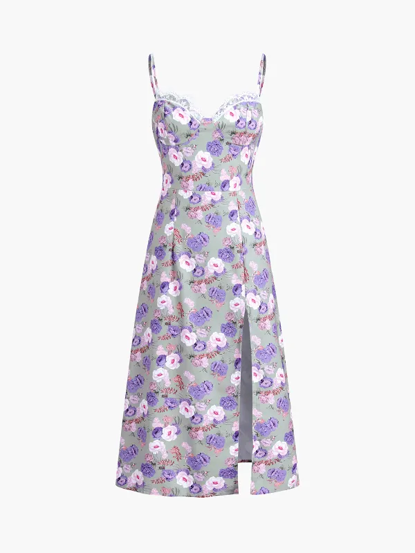 Vintage Floral Slit Midi Dress sold by COMMENSE