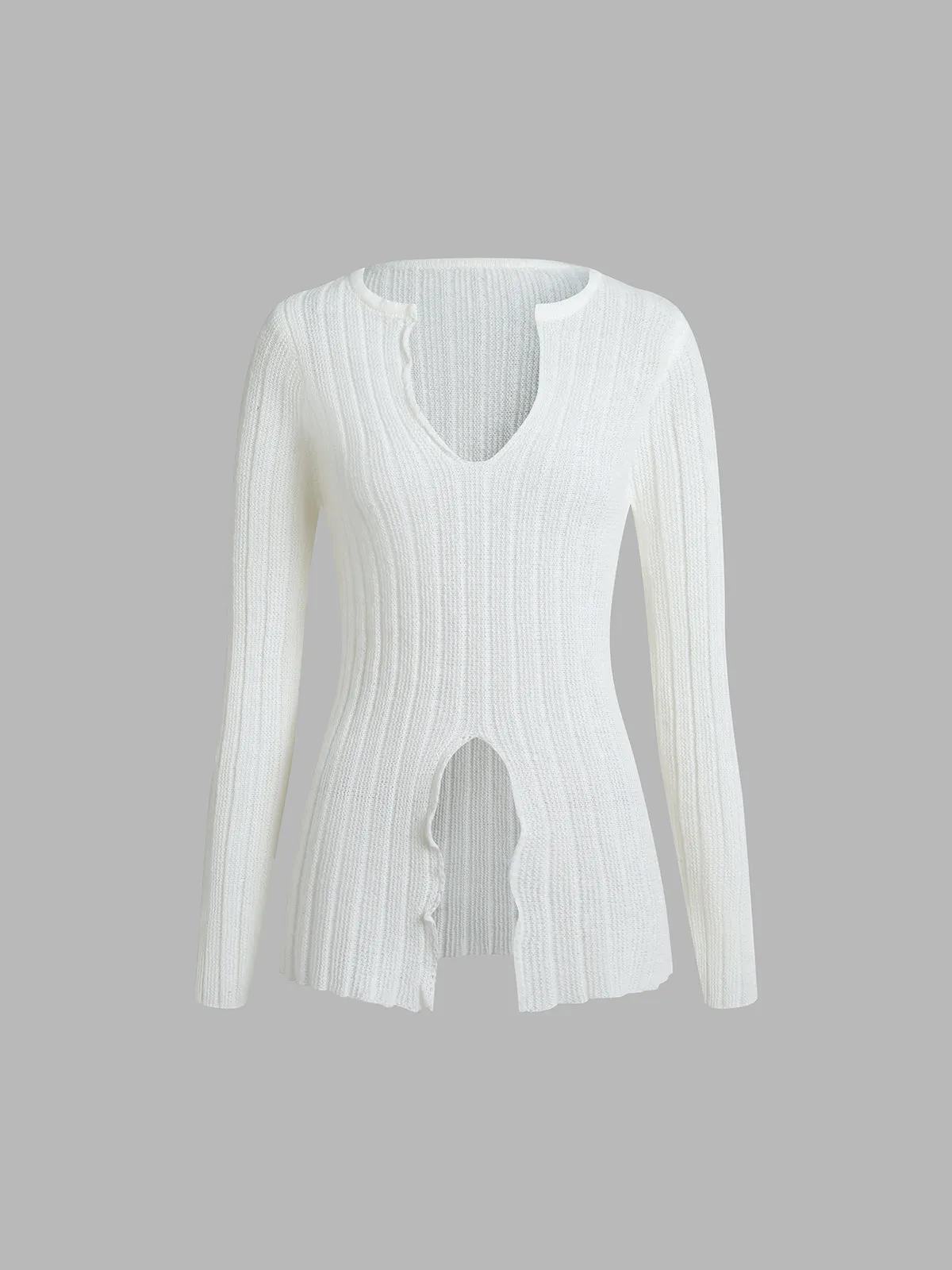 V-Neck Slit Knit Top sold by COMMENSE