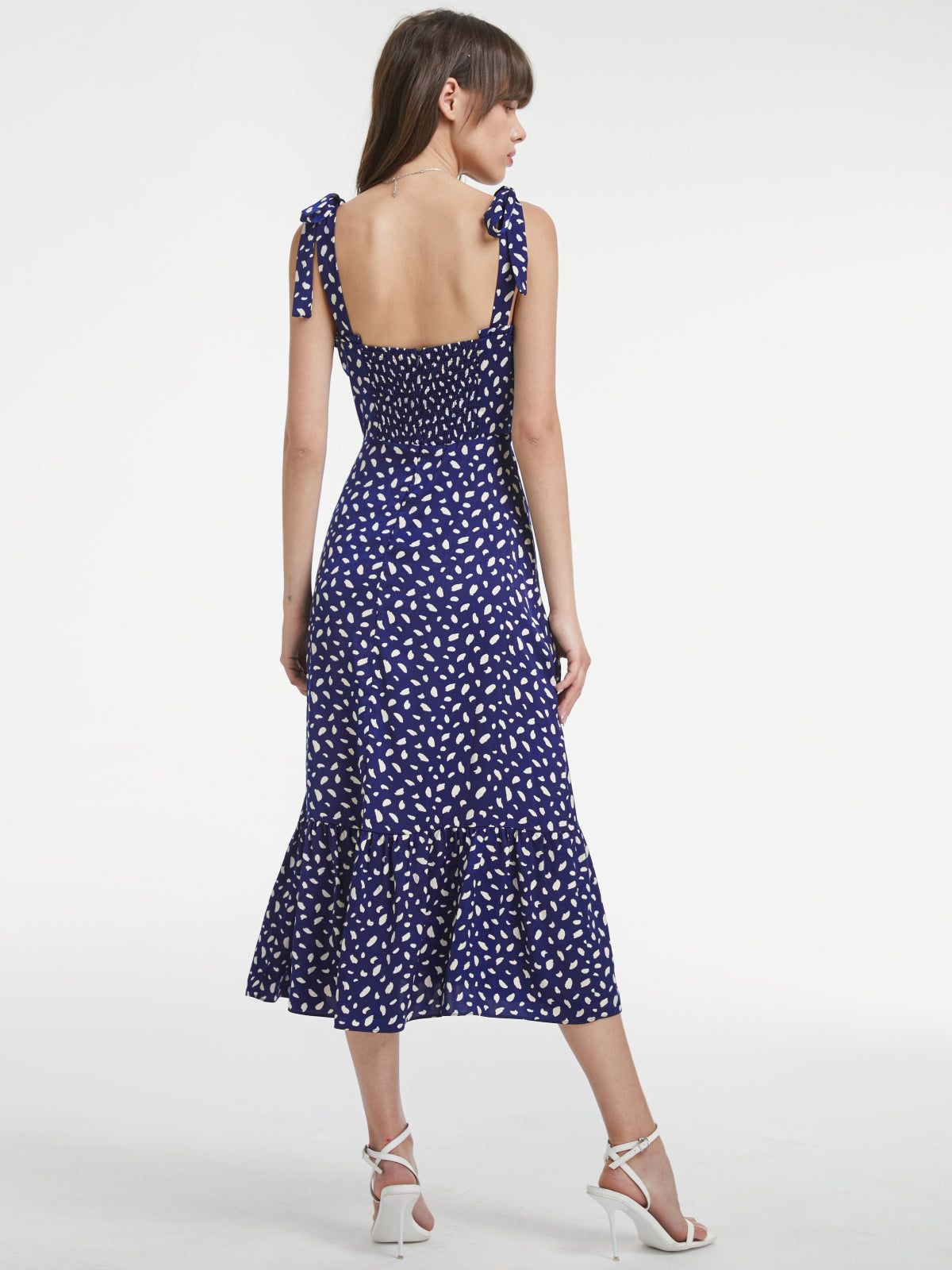 Petals Print Ruffle Hem Strap Midi Dress sold by COMMENSE product image thumbnail 5