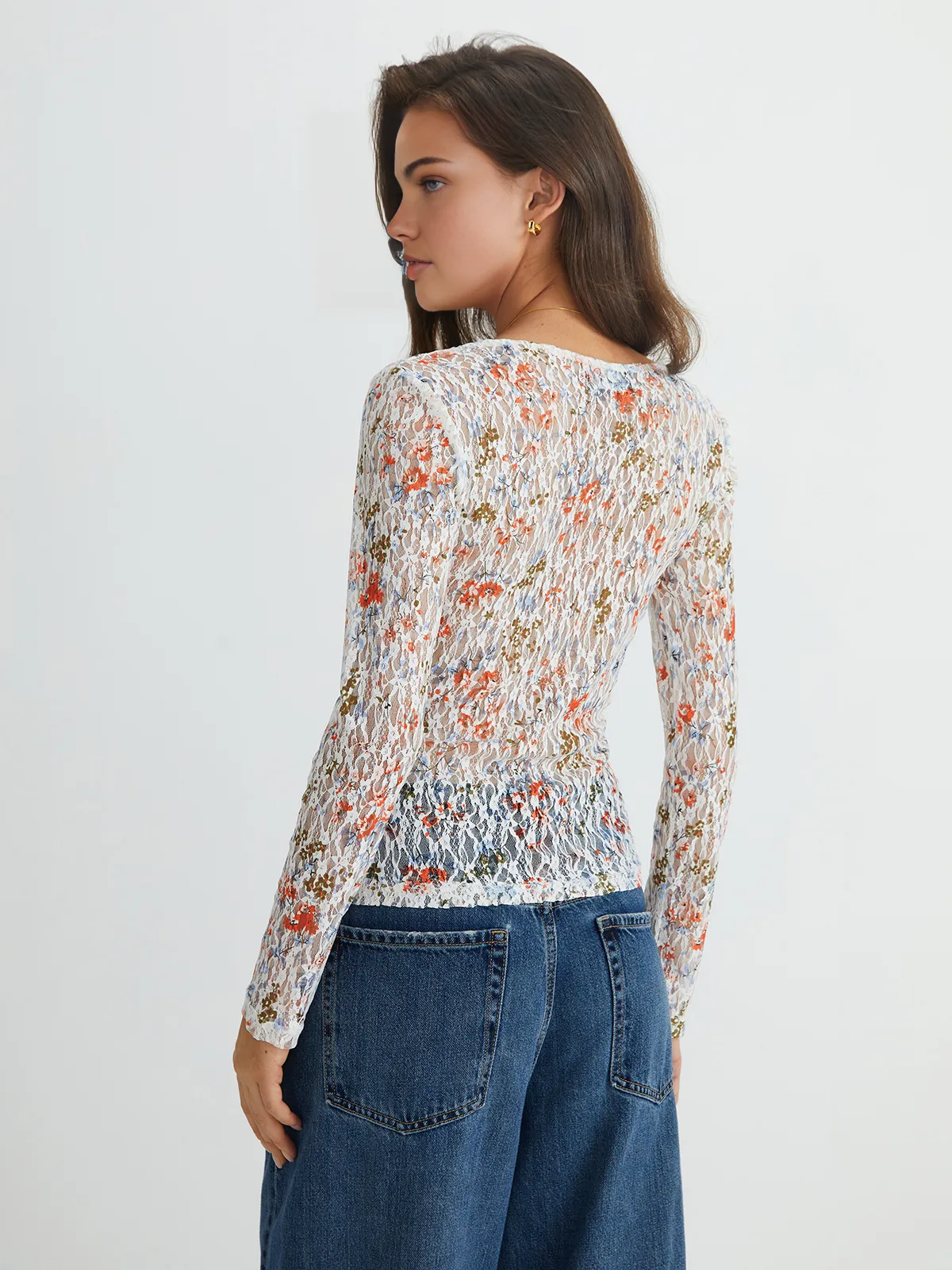Semi-Sheer Jacquard Long Sleeve Shirt sold by COMMENSE product image thumbnail 3