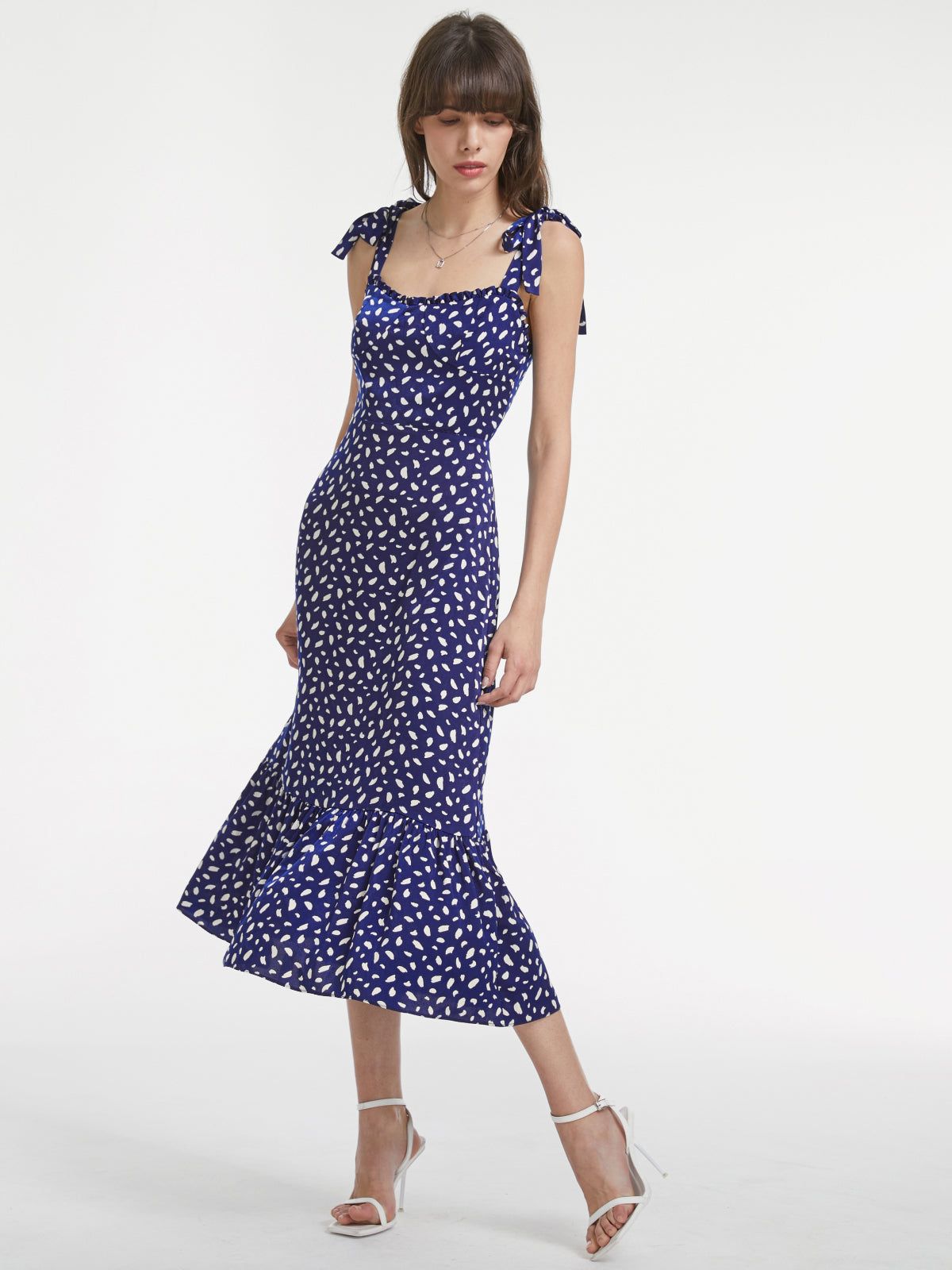 Petals Print Ruffle Hem Strap Midi Dress sold by COMMENSE product image thumbnail 4