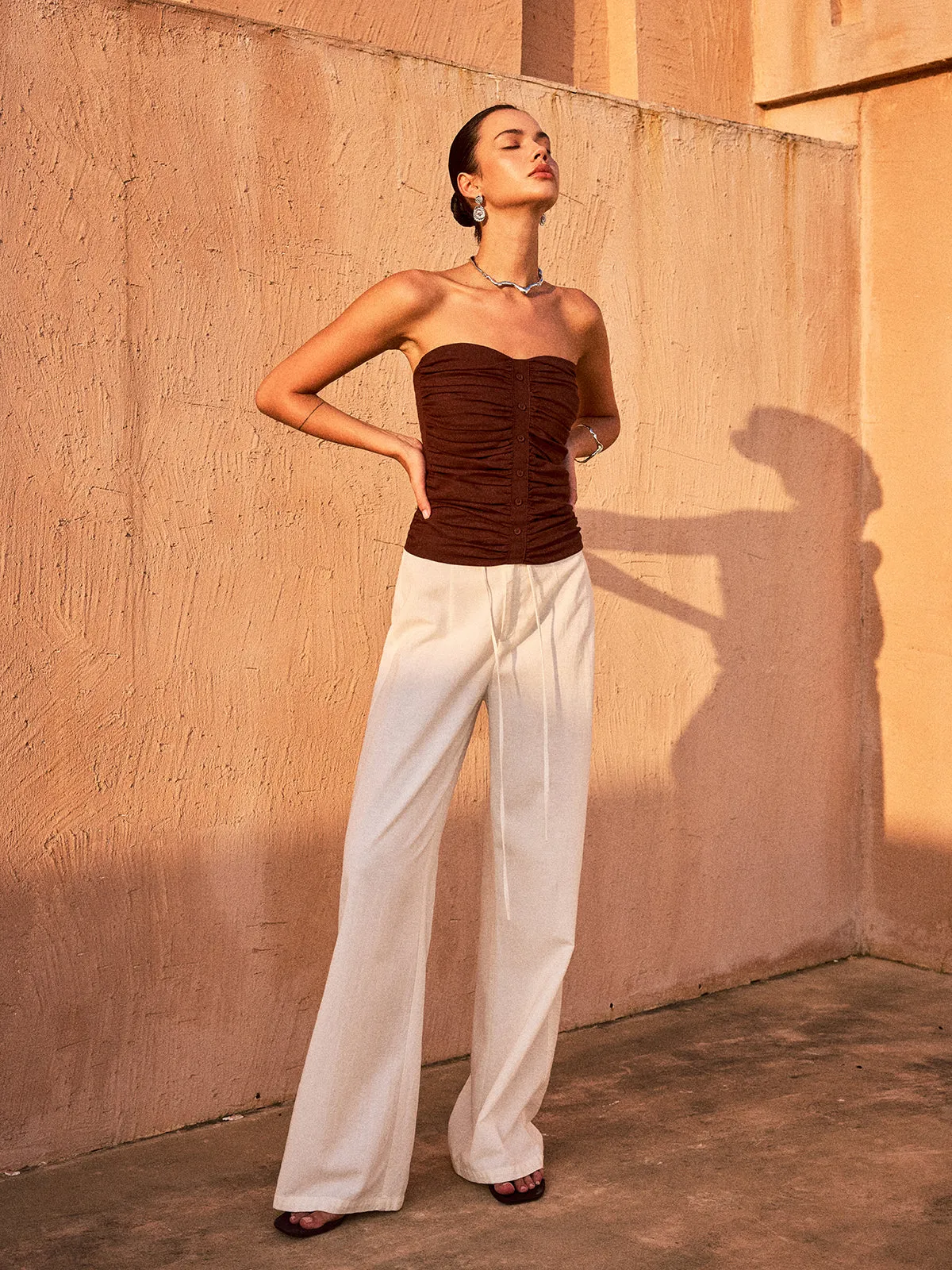 Ruched Button-Front Strapless Top sold by COMMENSE product image thumbnail 2