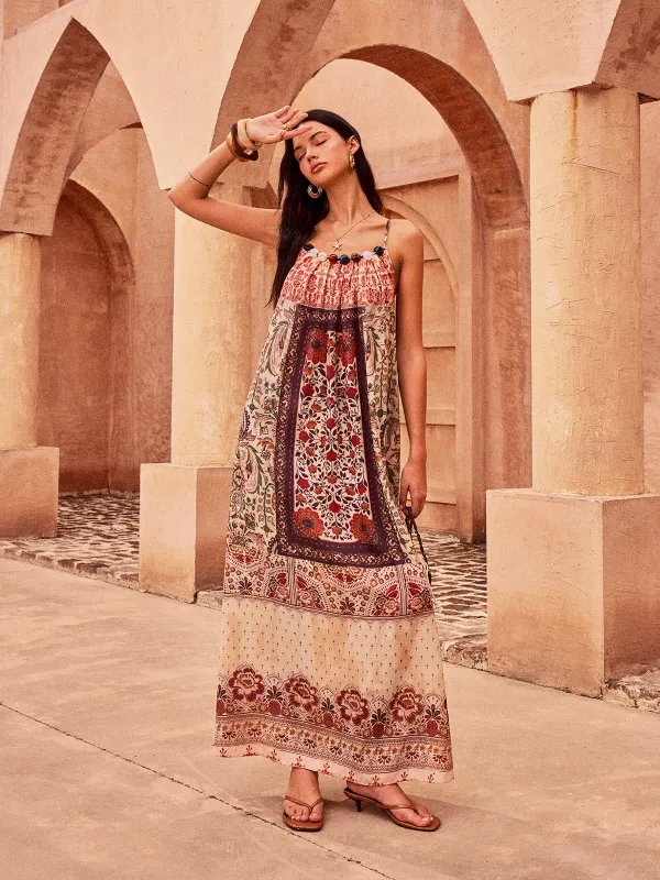 Paisley Printed Beaded Maxi Dress sold by COMMENSE