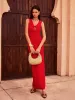 Lace-Up Front Knit Maxi Dress sold by COMMENSE