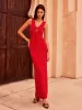 Lace-Up Front Knit Maxi Dress sold by COMMENSE