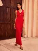 Lace-Up Front Knit Maxi Dress sold by COMMENSE