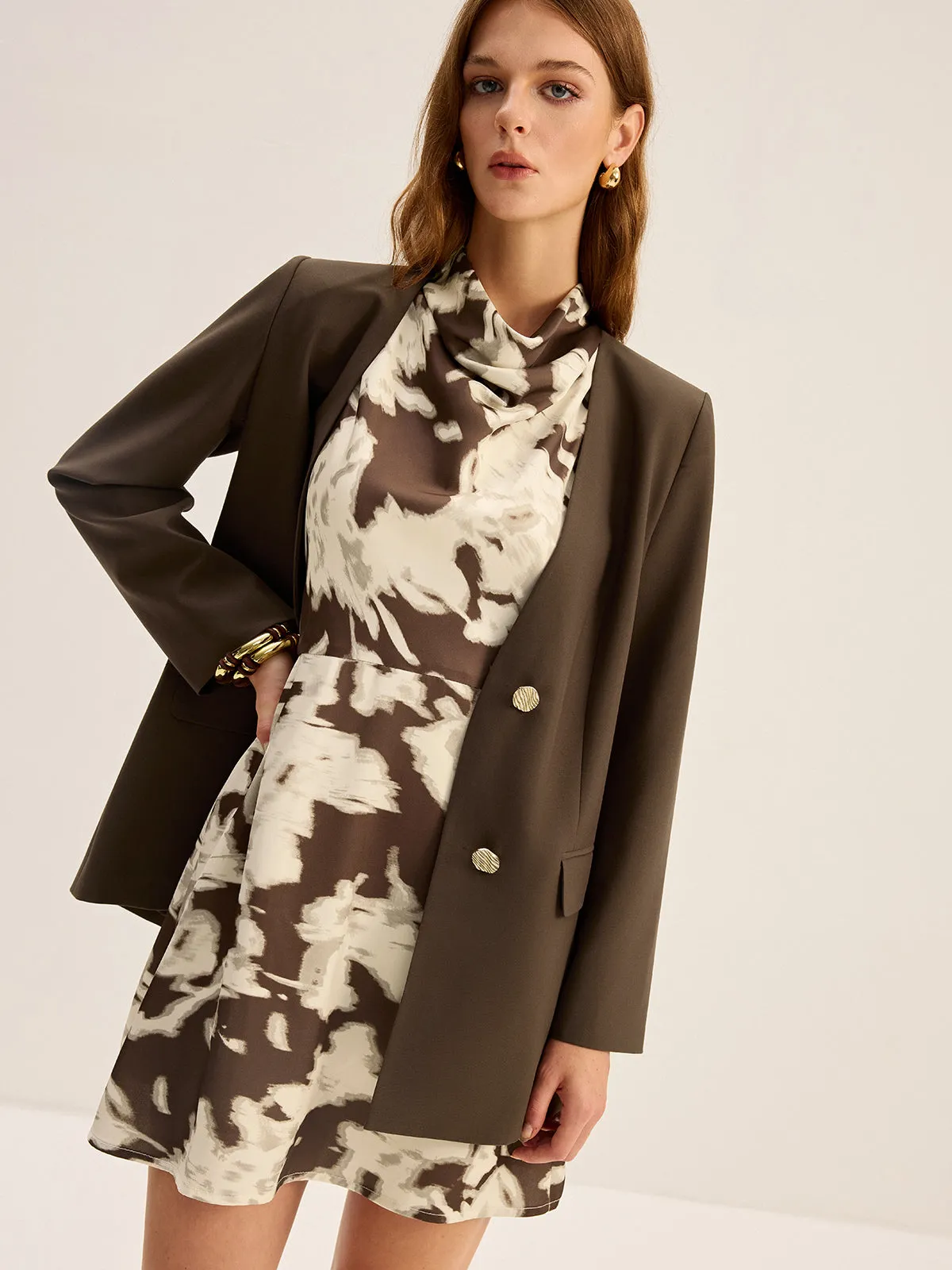 Blurry Print Cowl Neck Mini Dress sold by COMMENSE product image thumbnail 4