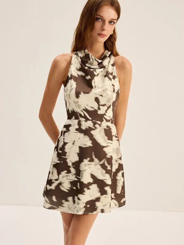 Blurry Print Cowl Neck Mini Dress sold by COMMENSE