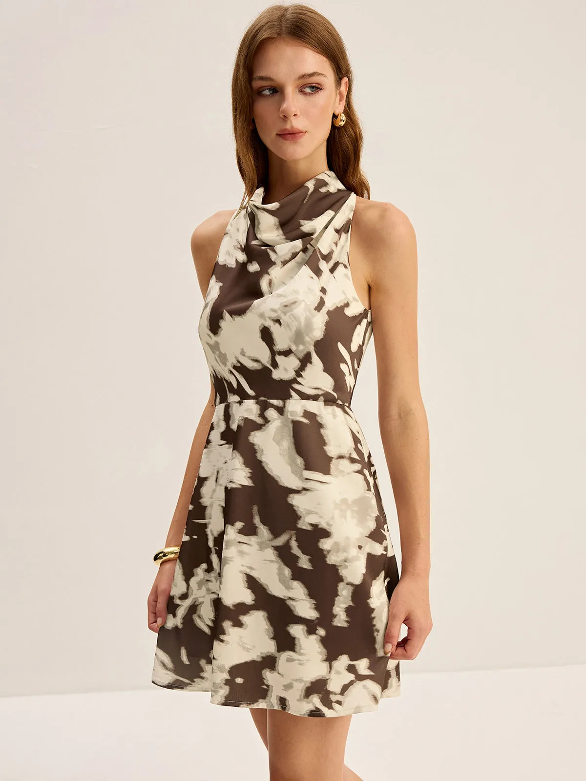 Blurry Print Cowl Neck Mini Dress sold by COMMENSE product image thumbnail 3