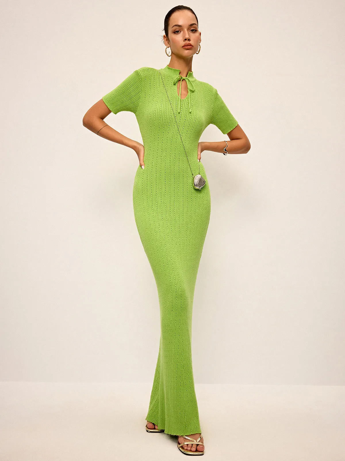 Tie-Neck Knit Maxi Dress sold by COMMENSE product image thumbnail 5