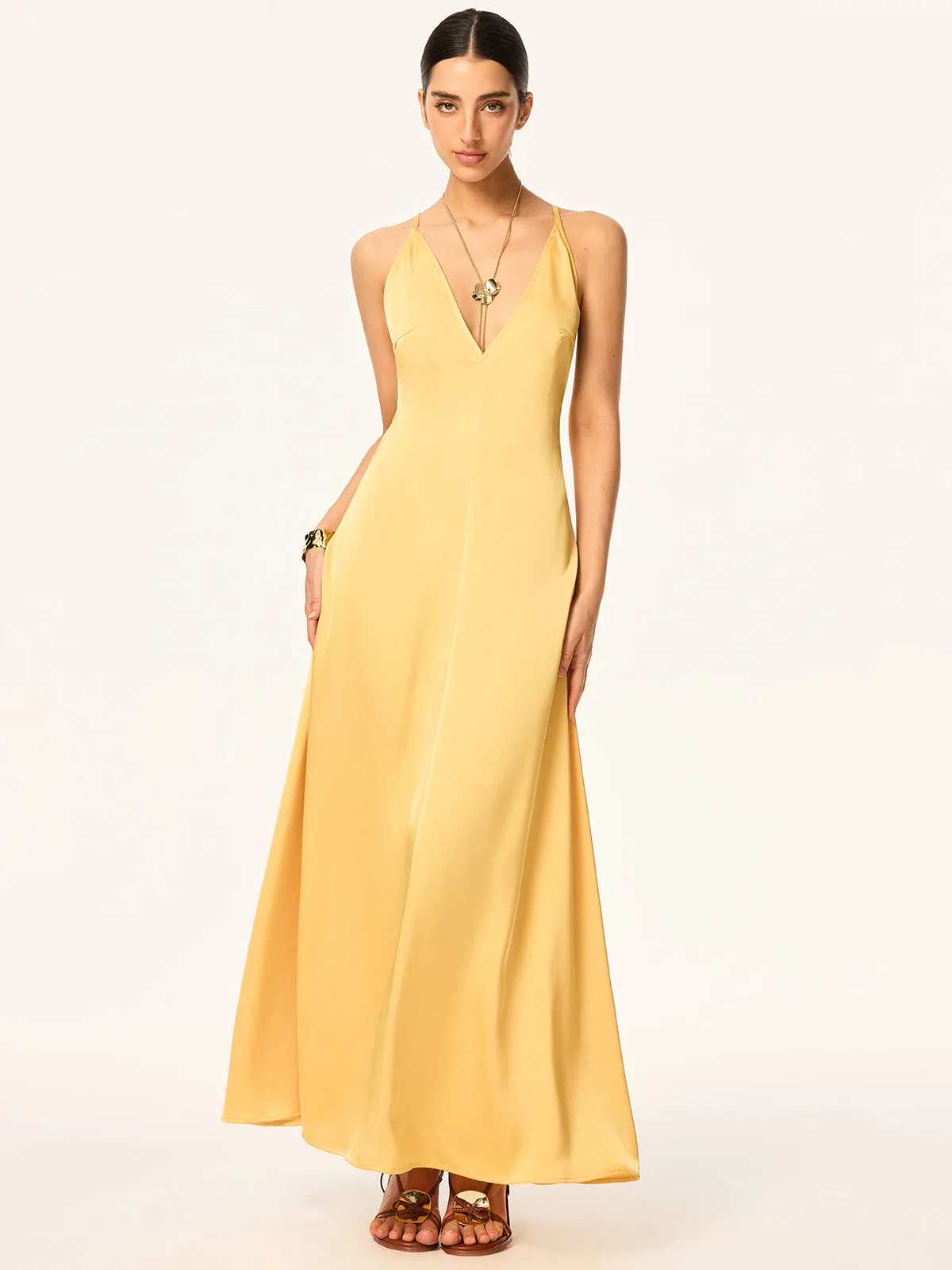 Crisscross Strap Backless Satin Maxi Dress sold by COMMENSE product image thumbnail 3