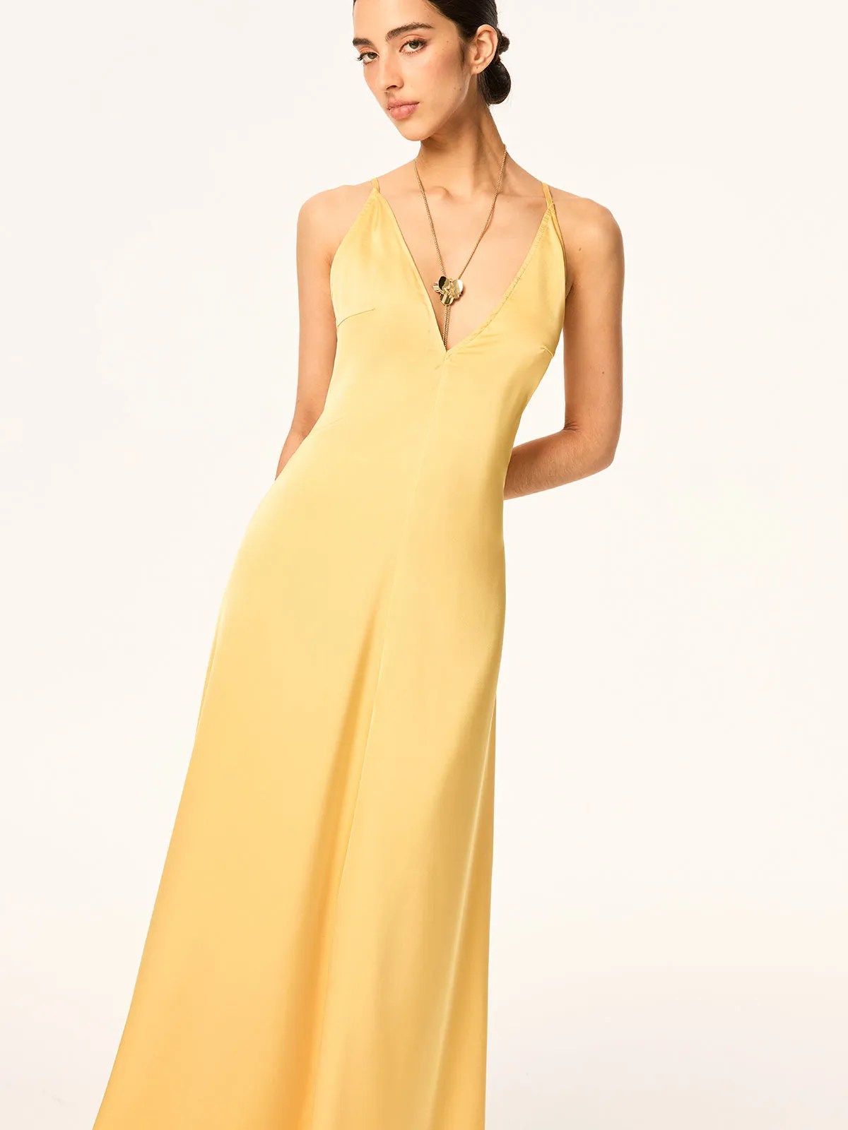 Crisscross Strap Backless Satin Maxi Dress sold by COMMENSE product image thumbnail 5