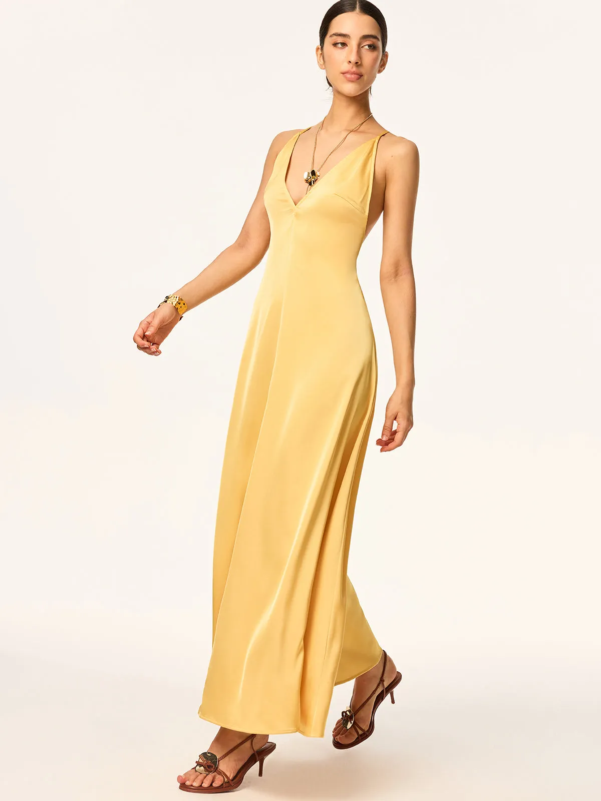 Crisscross Strap Backless Satin Maxi Dress sold by COMMENSE product image thumbnail 2
