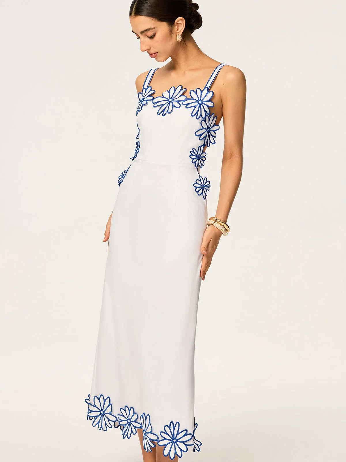 Semi-Sheer Floral Embroidery Back Bow Maxi Dress sold by COMMENSE product image thumbnail 5