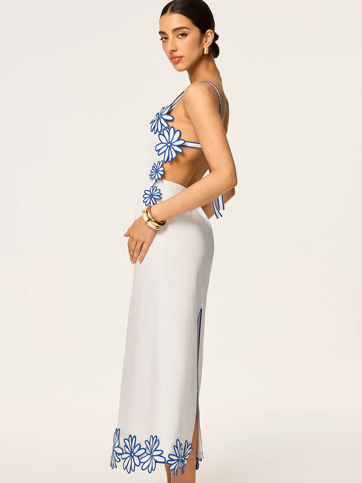 Semi-Sheer Floral Embroidery Back Bow Maxi Dress sold by COMMENSE product image thumbnail 2