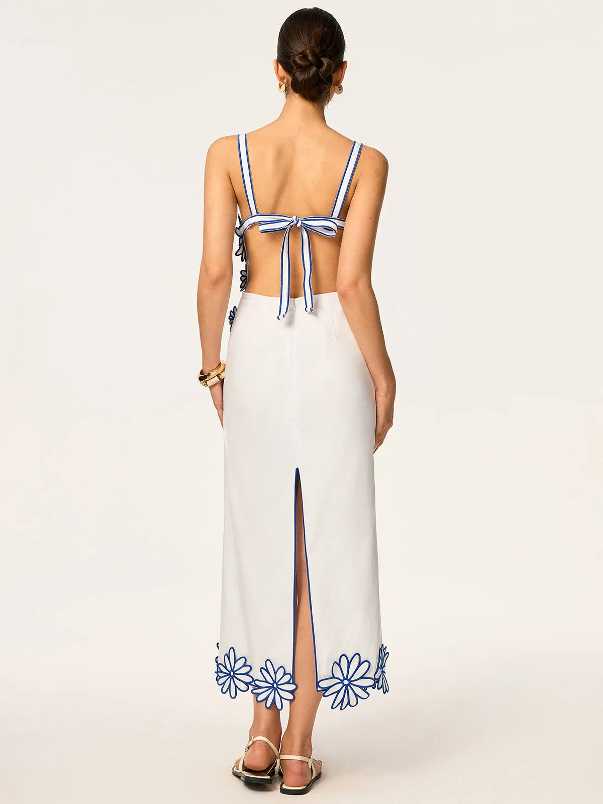 Semi-Sheer Floral Embroidery Back Bow Maxi Dress sold by COMMENSE product image thumbnail 3