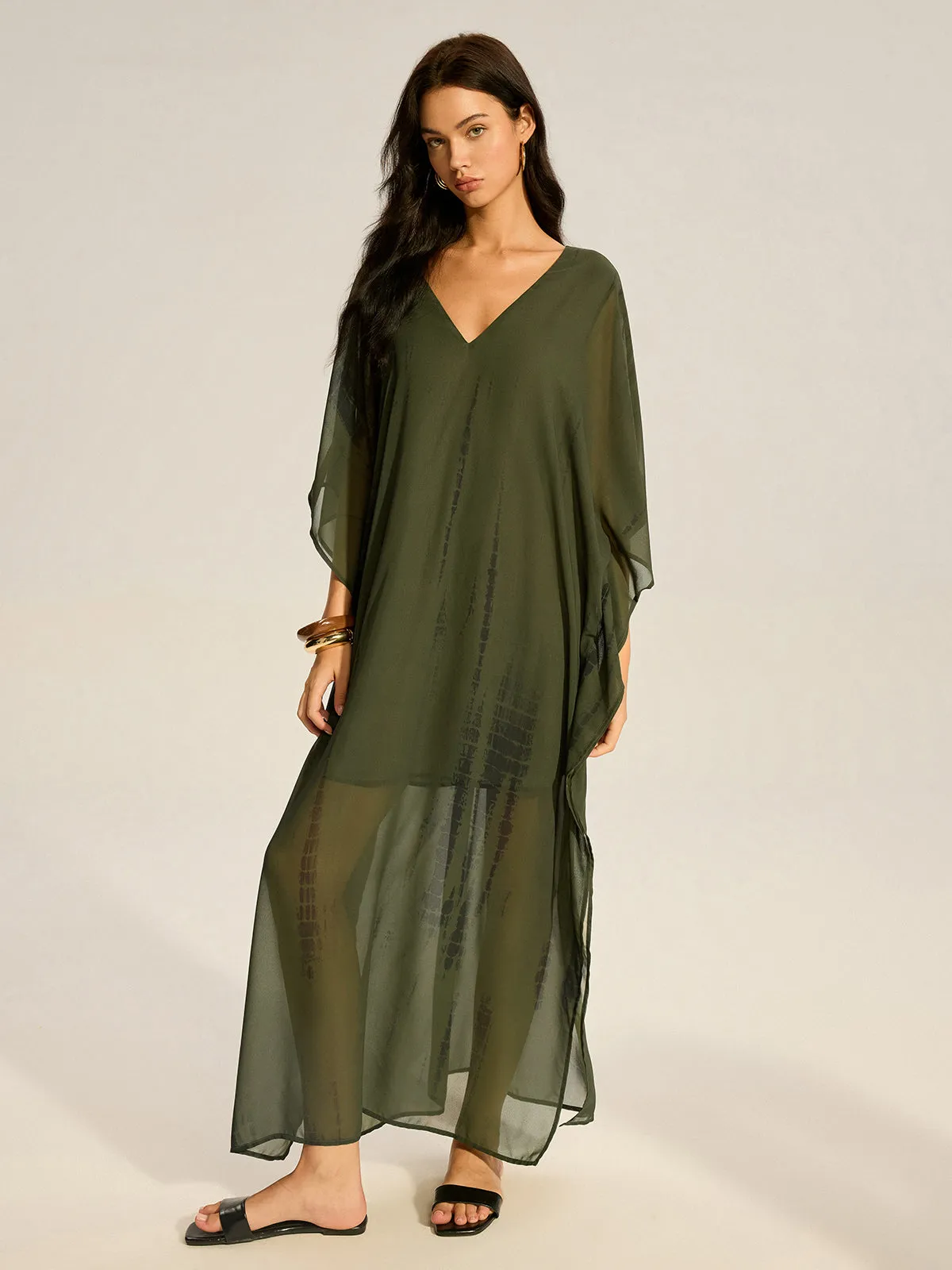 Sheer Chiffon V-Neck Maxi Dress sold by COMMENSE