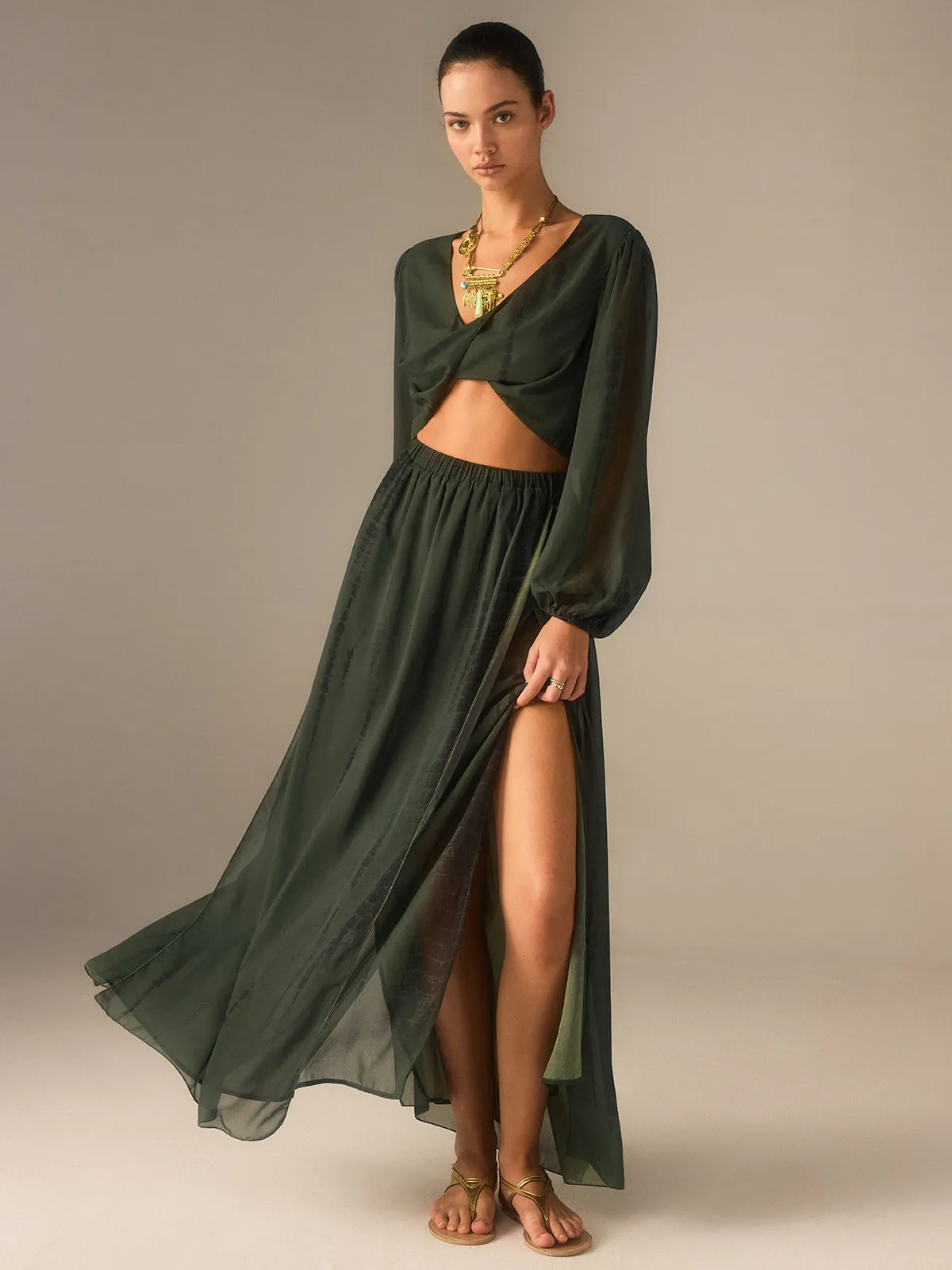 Chiffon Crop Top and Slit Maxi Skirt Set sold by COMMENSE product image thumbnail 2