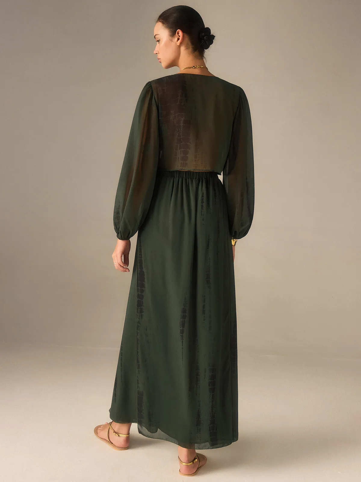 Chiffon Crop Top and Slit Maxi Skirt Set sold by COMMENSE product image thumbnail 5