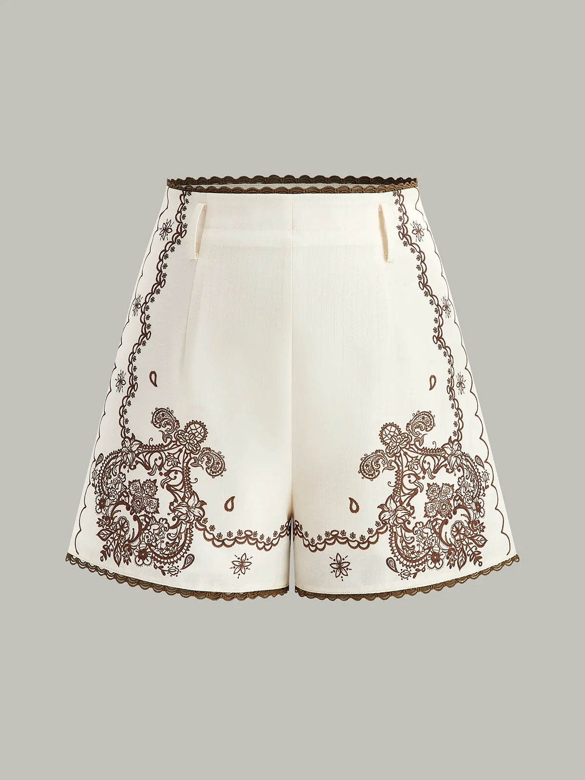 Floral Printed Suit Shorts with Lace Trims and Belt sold by COMMENSE product image thumbnail 2