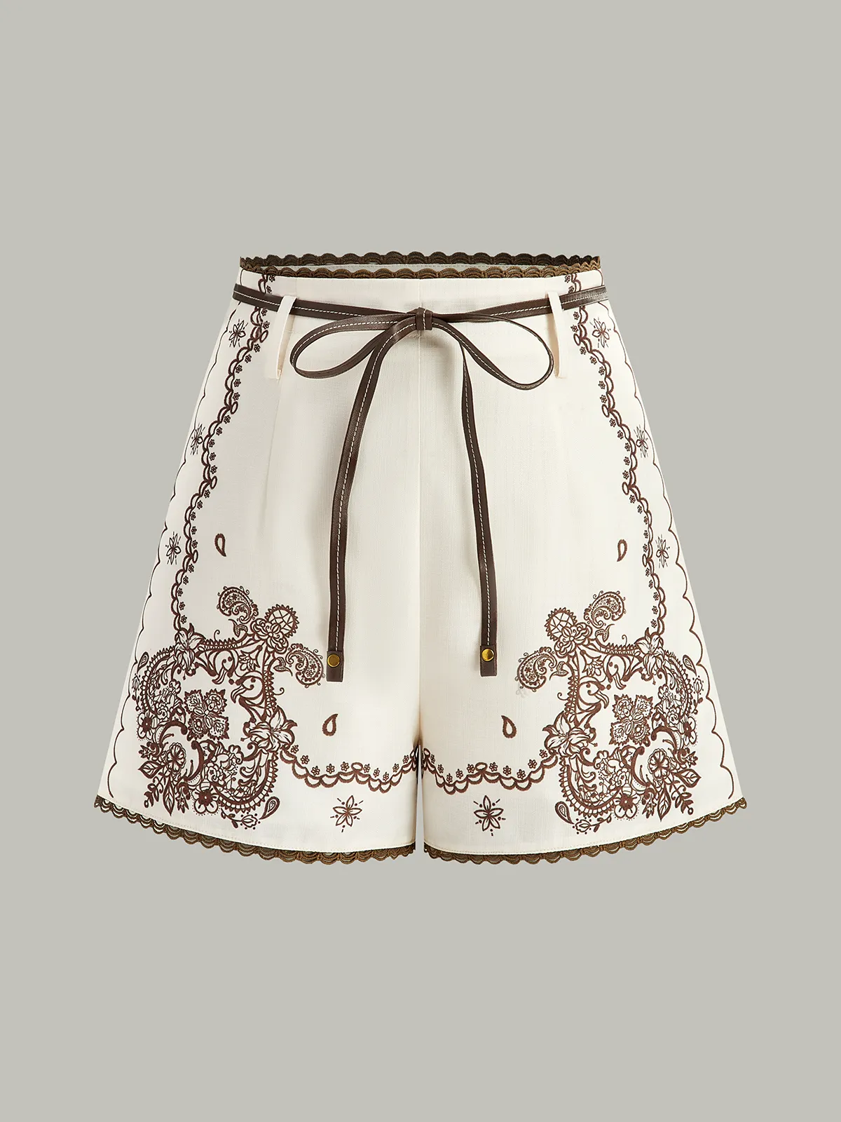 Floral Printed Suit Shorts with Lace Trims and Belt sold by COMMENSE