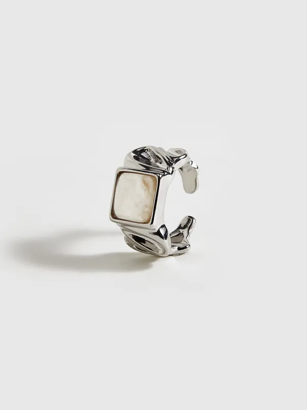 Silver Tone Adjustable Ring with Square Stone sold by COMMENSE