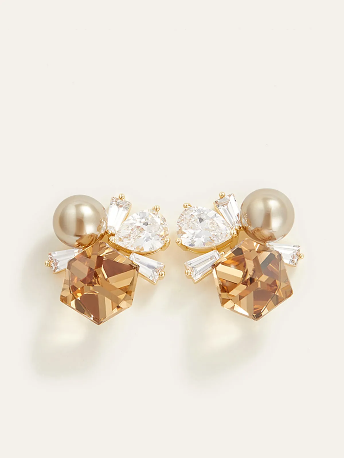 Crystal and Pearl Cluster Earrings sold by COMMENSE