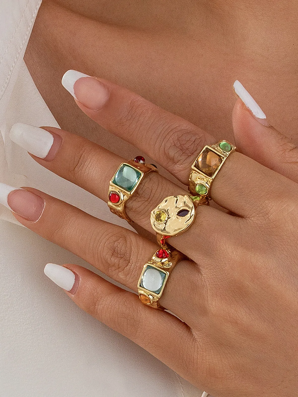 Luxury Multicolor Gemstone Gold Rings Set sold by COMMENSE