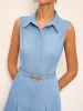Belted Sleeveless Shirt Midi Dress sold by COMMENSE