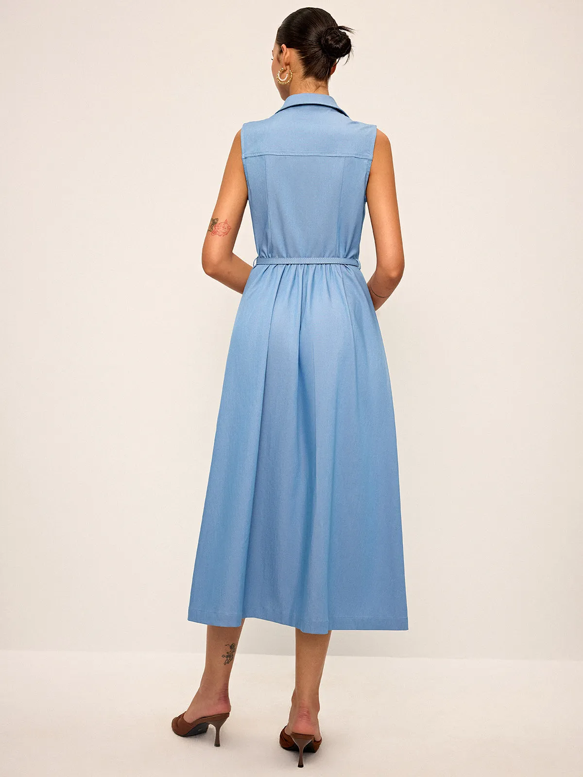 Belted Sleeveless Shirt Midi Dress sold by COMMENSE product image thumbnail 4