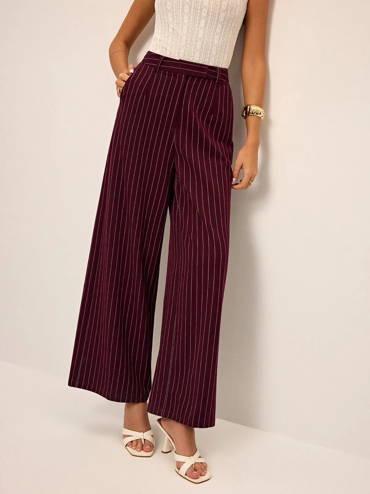 Pinstripe Wide-Leg Straight Pants sold by COMMENSE product image thumbnail 2