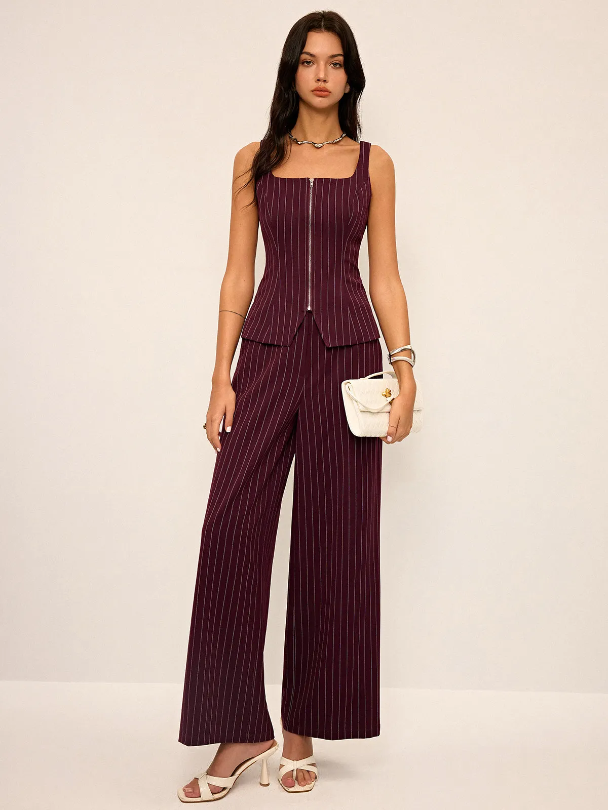 Pinstripe Wide-Leg Straight Pants sold by COMMENSE