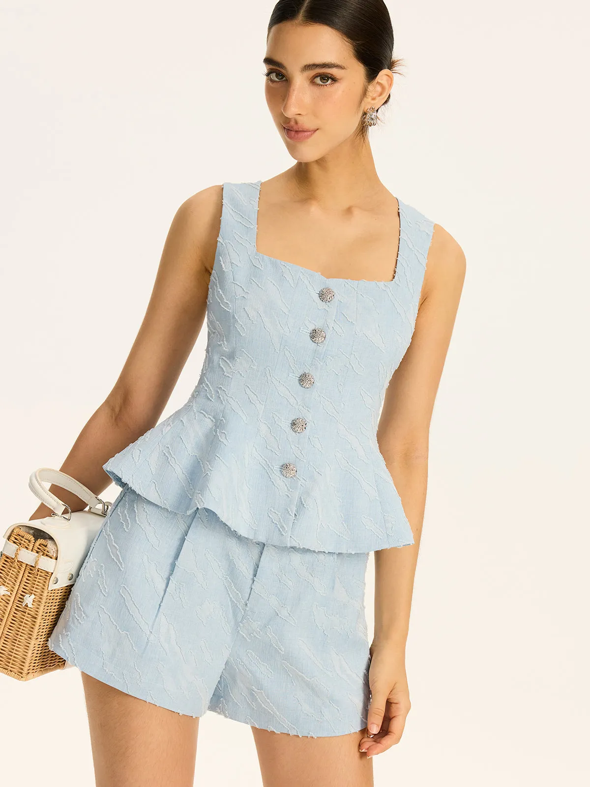 Textured Fabric Metal Button Peplum Vest sold by COMMENSE product image thumbnail 3