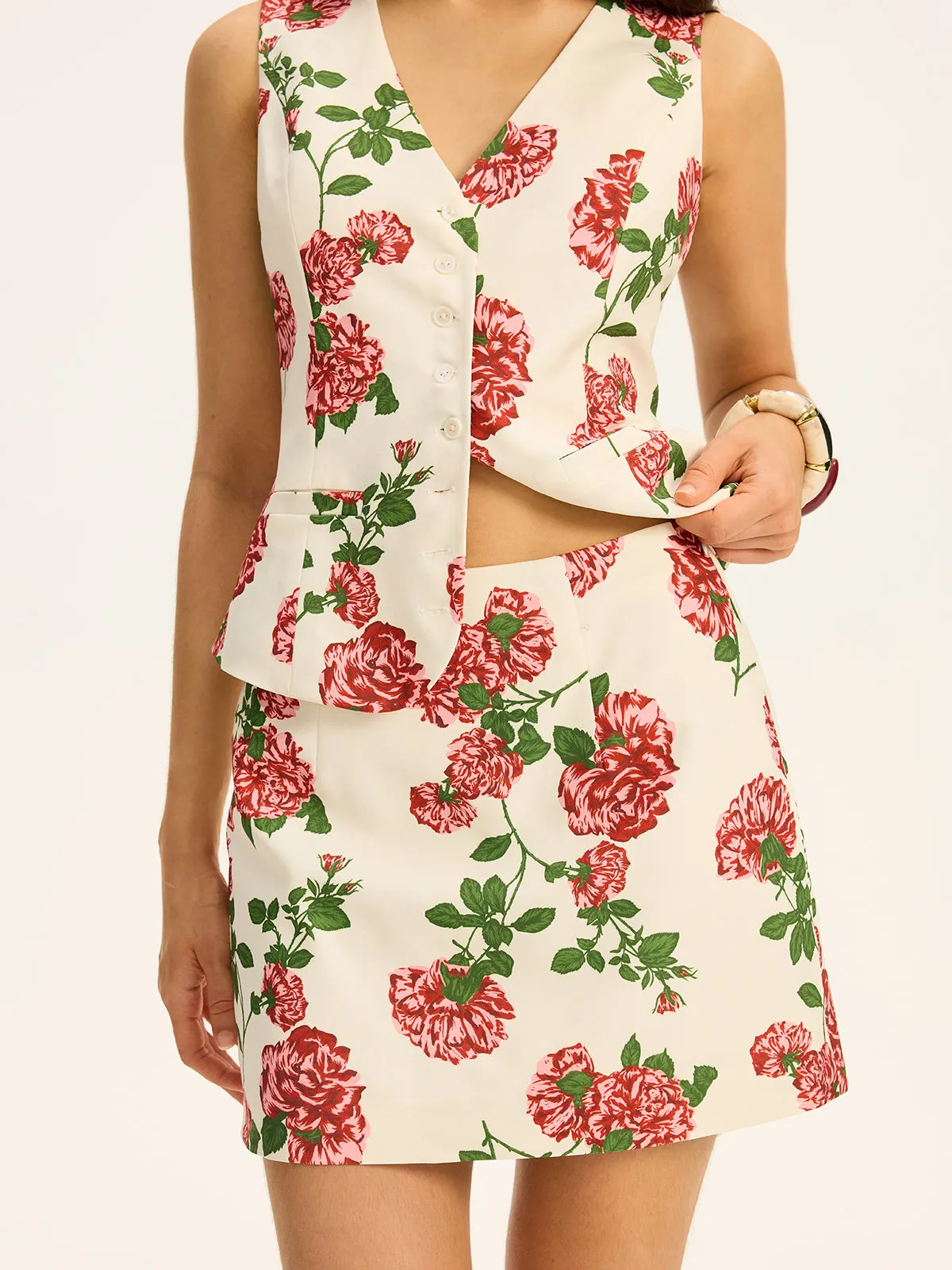 Floral Printed Vest and Skirt Set sold by COMMENSE product image thumbnail 3
