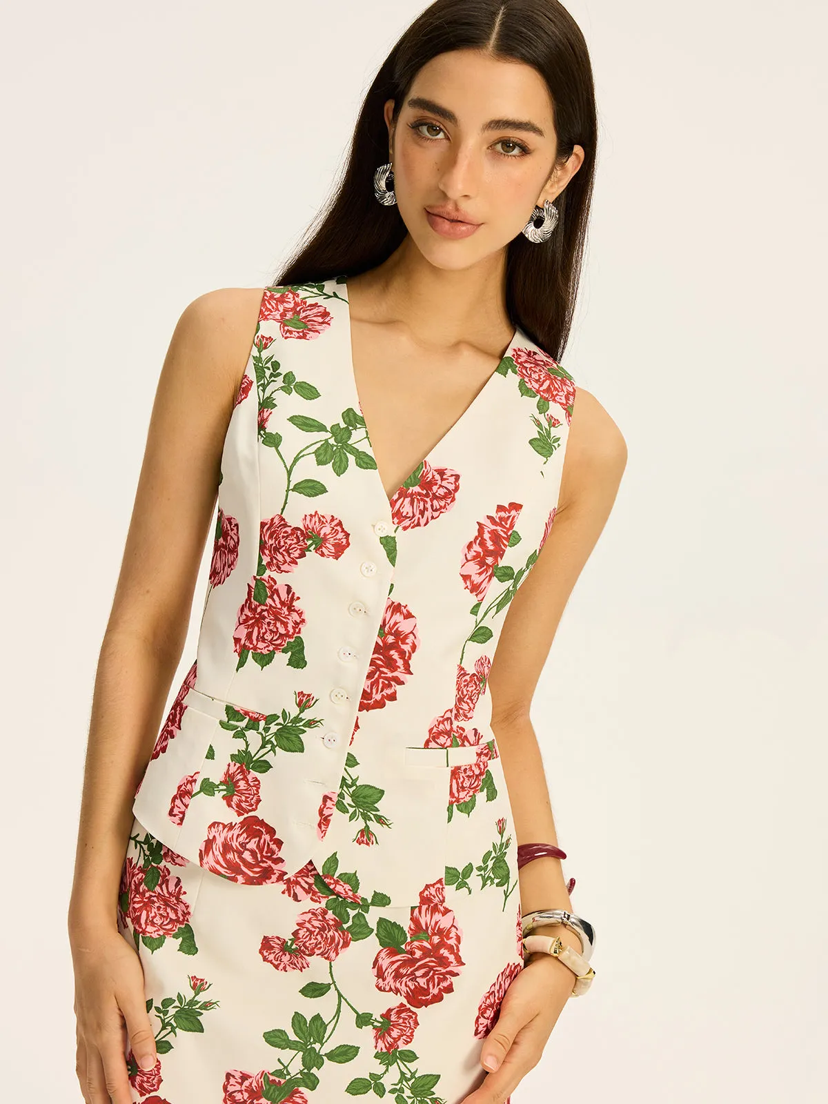 Floral Printed Vest and Skirt Set sold by COMMENSE product image thumbnail 5